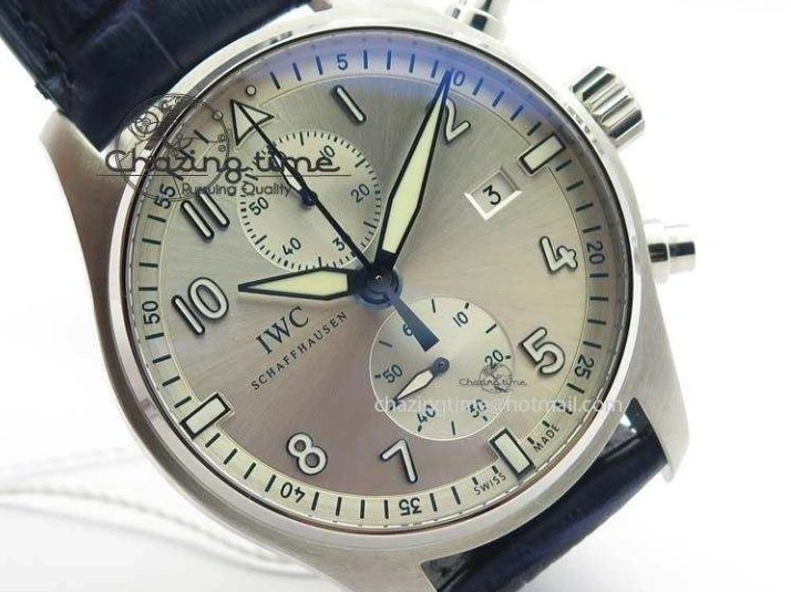 MIROTIME 0409 Pilot Chrono SS IW387809 ZF 1:1 Best Edition Silver Dial Blue Numbers On Blue Leather Strap A Lightweight 7263